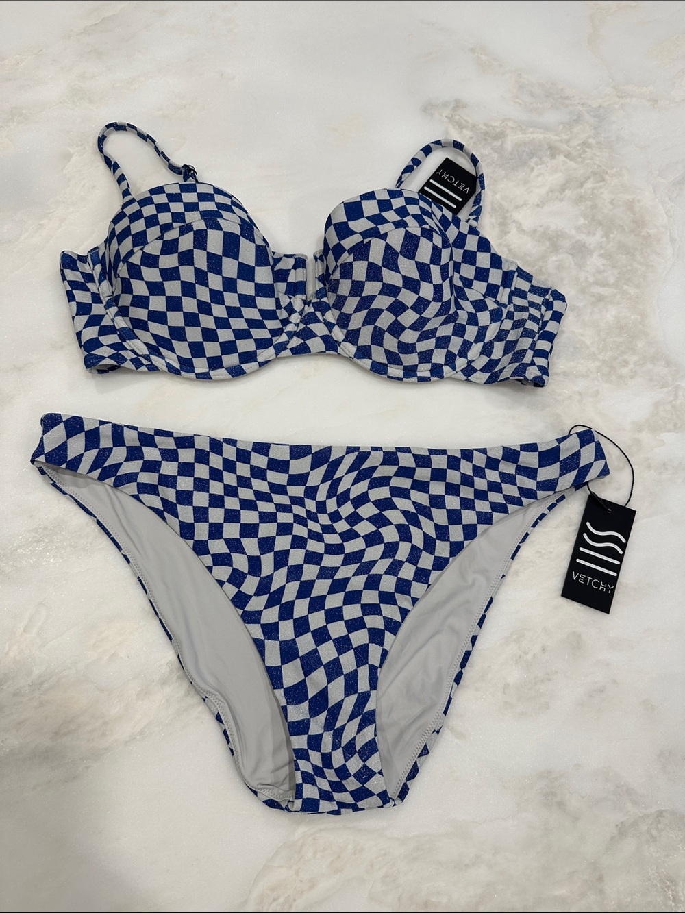 Vetchy Blue Checkered Underwire Bikini Set
